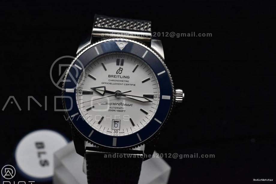 SS Mesh on Blue 42mm II White SS SuperOcean Bezel A BLSF Bracelet Soft Dial 1186 Ceramic Heritage 0715